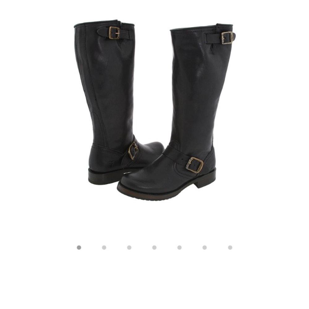 Frye Black Leather Mid-Calf Buckle Boots - Picture 3 of 5